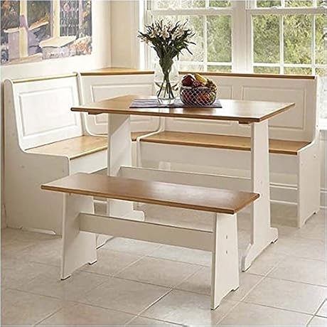 Pemberly Row Patio Conversation Indoor 3 Piece Kitchen Corner Nook Table Booth...