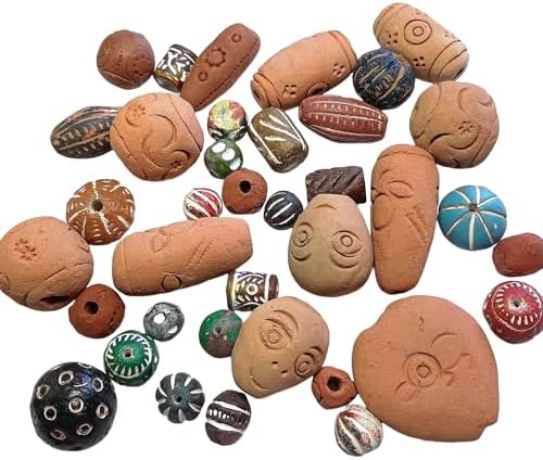 Beads, Terracotta, Assorted, 24 Plus Pieces, Pairs and Singles, A Rare Find, Quarter to One Inch, Natural and Colors