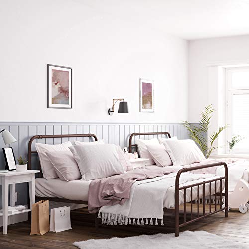Image of VASAGLE Metal Headboard and Footboard, Pipe Frame, No Box Spring Needed Platform, Under-Bed Storage, Industrial Vintage Style, Queen Size, Brown URMB034BR
