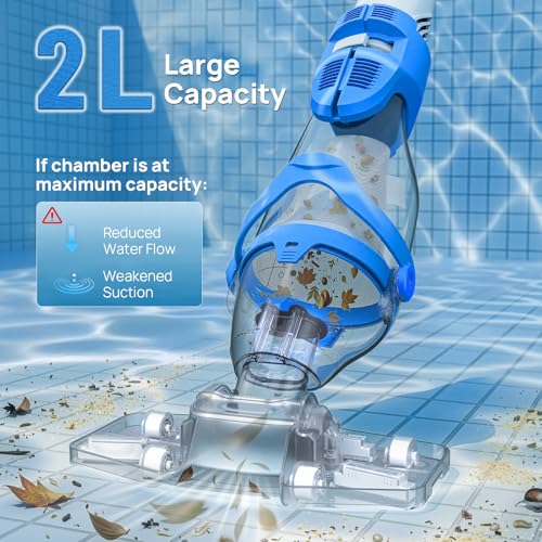 Image of Consciot Pool Vacuum for Above Ground & Inground Pool, 22 GPM Suction Handheld Cleaner with 7.3FT Telescopic Pole, 2L Capacity, 60-Min Runtime, 2 Filters; Ideal for Spa, Hot Tub & Stairs