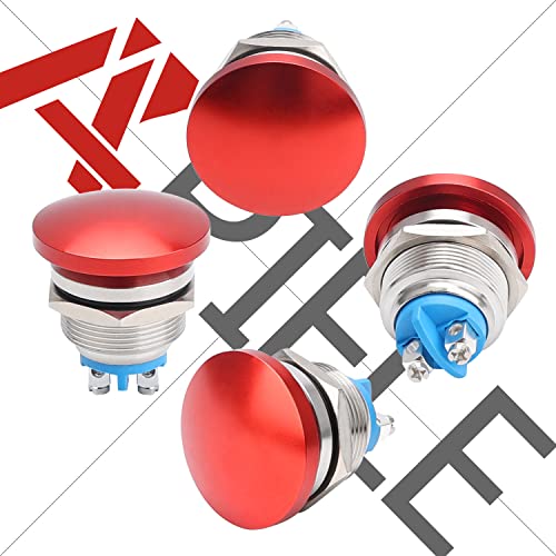 Apiele 22Mm Mushroom Head Push Button Switch Momentary Push Button Ip65 Waterproof 12V 24V 36 Dc 110V 250V Ac 5A Spst(22Mm, Red) #TOP2