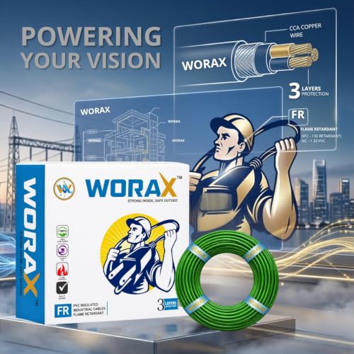 Image of WORAX 1.5 Sq mm Single Core Multi-Strand Green Earth Wire (90 Metres) | CCA Earthing Cable | PVC Insulated Electric Safety Wire
