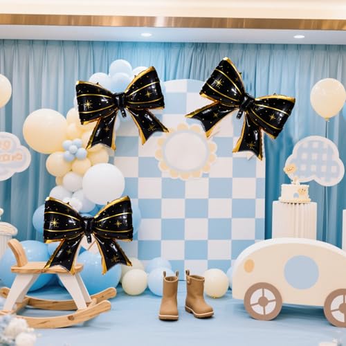 Image of 2pcs Large Bow Balloons, Bow Themed Party Decorations Elegant Coquette Balloons for Coquette Birthday Wedding Engagement Party Decoration (black with star dot)