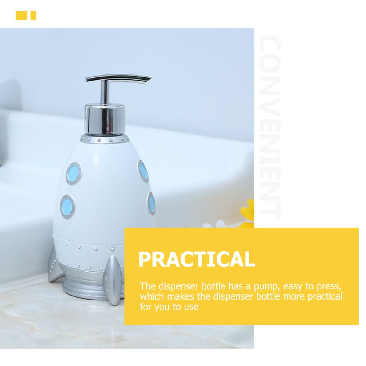 Zerodeko Dispensador de Jabón Bomba en Forma de Cohete 400 Ml, Botella Recargable para Gel de Ducha y Champú, Diseño Portátil para Baño y Viaje, Material Duradero y Resistente