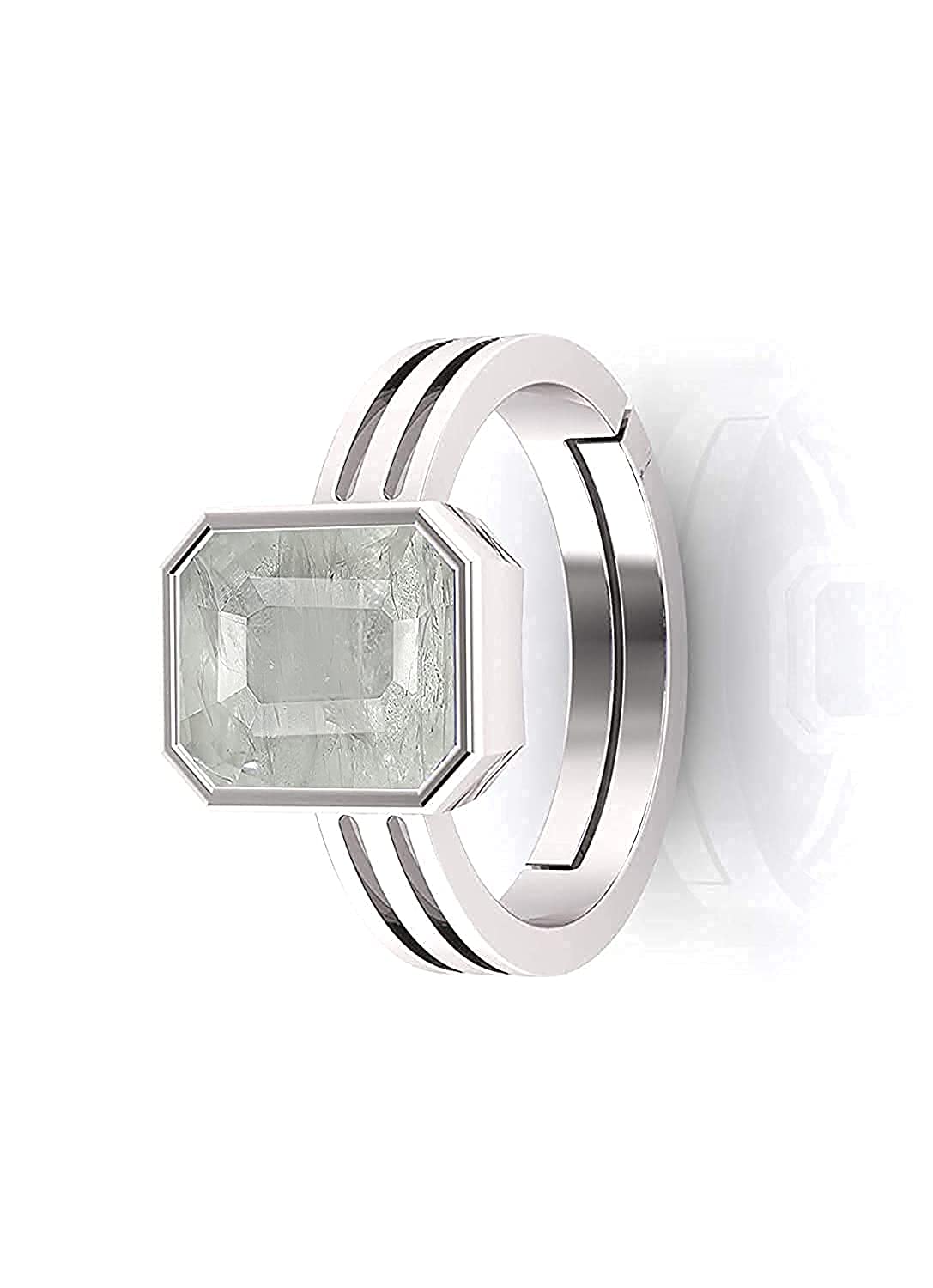 Anello in argento da 7,25 ratti/6,65 carati, con zaffiro bianco naturale, certificato Pukhraj, anello adjaistaible con pietra portafortuna preziosa, placcata argento, zaffiro bianco, Placcato