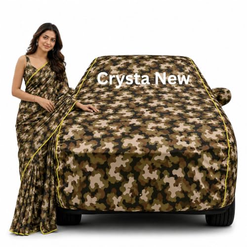 Image of 100% Waterproof Car Cover for Crysta New All Weather Protection with Mirror Pocket Inner Cotton Layer Triple Stitched Cover with Adjustable Belt Bottom Elastic to Secure Fit-Jungle