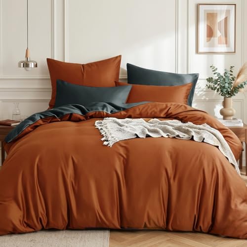 RUIKASI Bettwäsche 200x220 Baumwolle Orange - Bettwäsche-Sets 200x220cm 3teilig Wendebettwäsche 3tlg mit Reißverschluss… – Ansicht 1