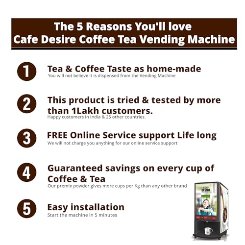 Image of Cafe DESIRE I DRINK SUCCESS Cafe Desire 4 Option Fully Automatic Tea Coffee Machine | Make any 4 Types Of Beverages with Premixes | Suitable For Offices, Shops & Smart Homes - VM23