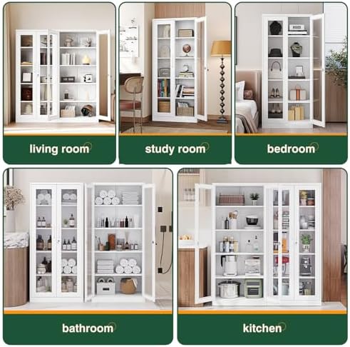 Letaya Metal Storage Cabinets with Glass Doors Lock,Locker Organizer Steel Cabinets,5 Adjustable Layers Shelves 2 Doors for Home, Office, Warehouse,Garage,Industrial,Employee Lockers (White) — view 7