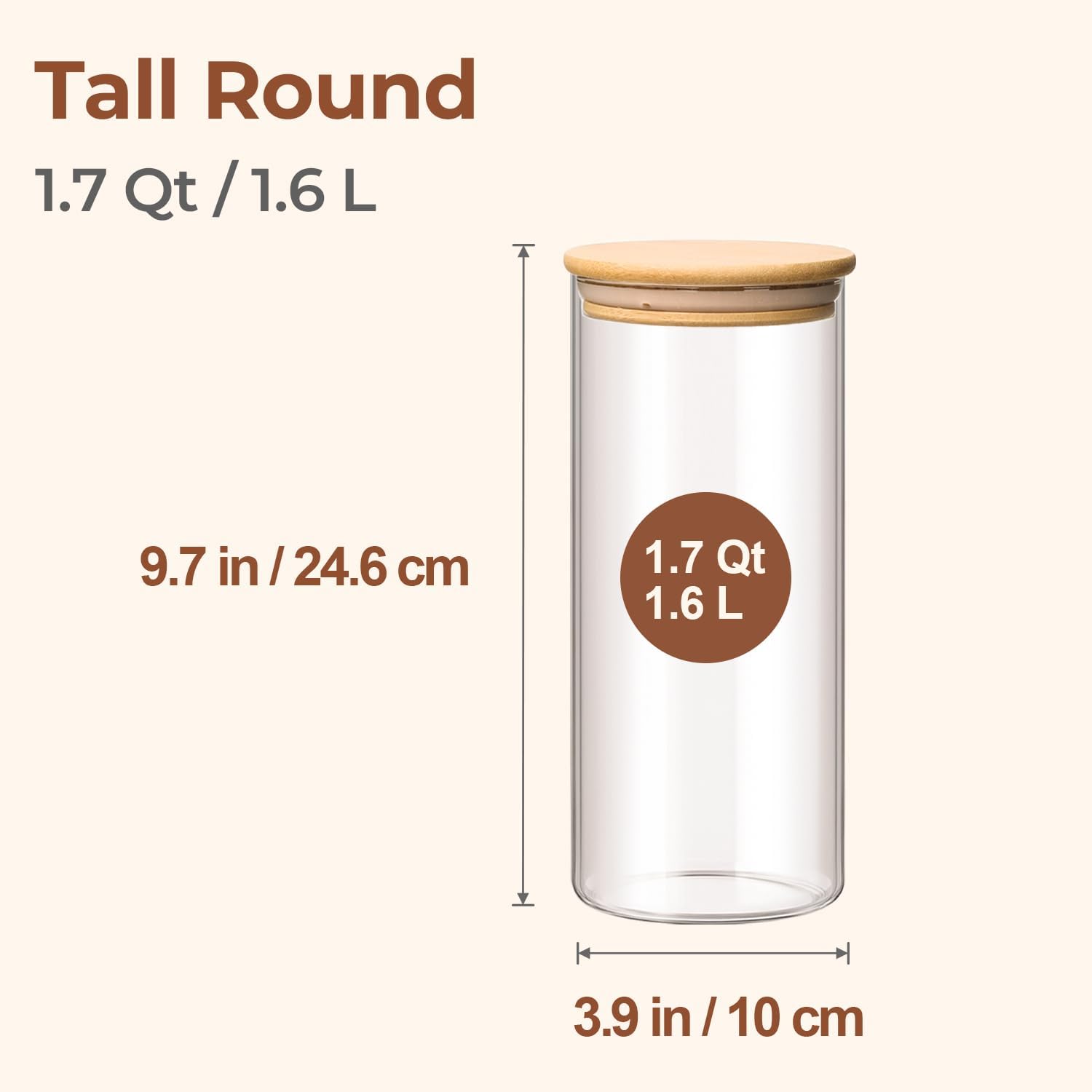 ComSaf 1.7 Qt Glass Storage Containers with Lids, Glass Jars with Lids, Clear Food Storage Jar, Round Canister Set of 3, Pantry Organizers for Pasta Flour Cookie Rice Tea Coffee Bean - Image 2