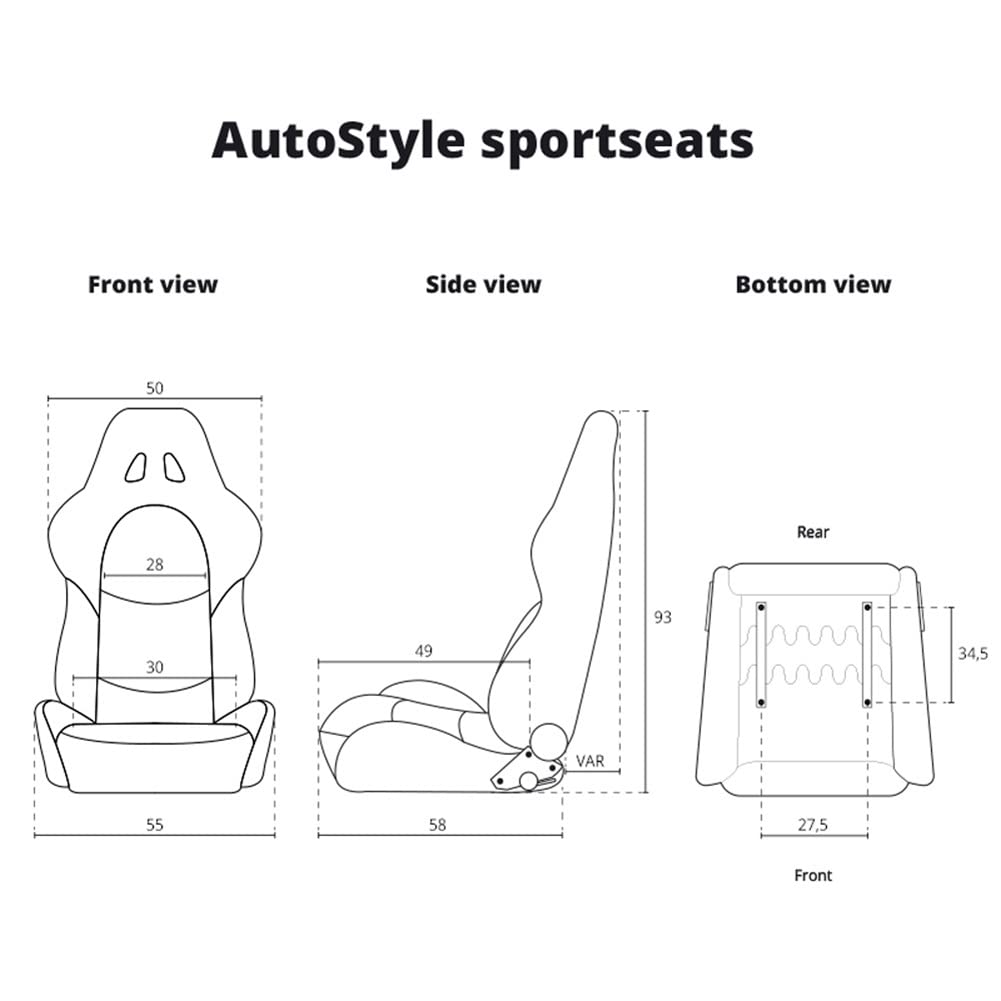 Siège sport 'Retro' - Cuir simili Noir + Coutures argent - Dossier régable - incl. glissière