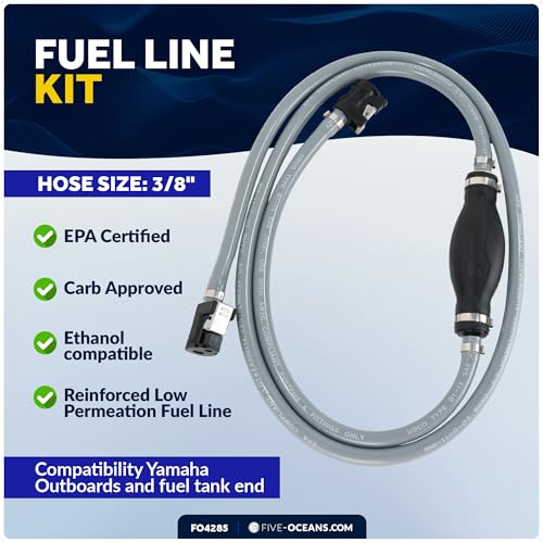 Image of Five Oceans Marine Boat Fuel Line Assembly with Primer Bulb Kit with Yamaha, 3 /8-Inch x 6-Foot, EPA /CARB Approved, Leakproof, Outboard Fuel Line - FO4285
