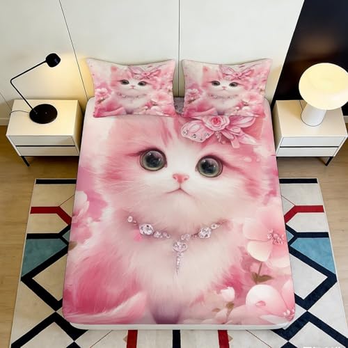 Drap-housse chat rose microfibre housse matelas lit 200x200cm - 2