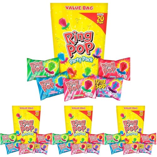Image of Ring Pop Candy Lollipops - Individually Wrapped Bulk Lollipop Variety Party Pack - 20 Count Suckers w /Assorted Flavors - Fun Candy for Kids - Hard Candy for Party Favors, Birthdays & Goodie Bags