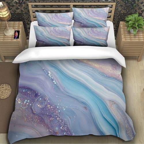 Housse de couette douce résistante motif marbre lit simple ado fille