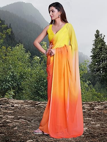 Image of AKHILAM Women's Colorblocked Celebrity Organza Rocky Aur Rani Ki Prem Kahani Alia Bhatt Saree With Unstitched Blouse Piece (ALIA1010-1)