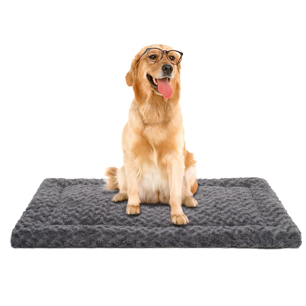 LUVMINNIDO Washable Dog Bed Mat for Crates, Ultra Soft Fluffy All-Season Reversible Kennel Pad Cozy Sleeping Mat for Large Medium Small Dogs (Deep grey, 105x70x4cm)