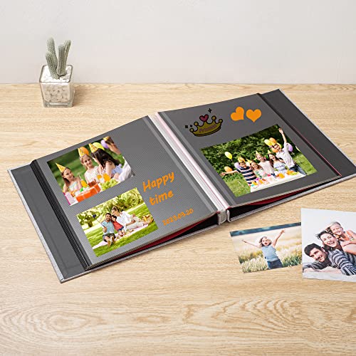 Photo Album Self Adhesive Scrapbook 3x5 4x6 5x7 6x8 Magnetic Album DIY Scrap Book 11x10.6 Inch 40 Black Sticky Pages Linen Cover DIY Photo Album(Grey)