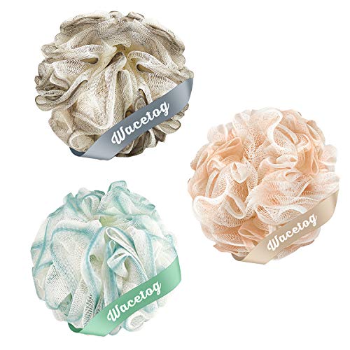 Bath Sponge Loofah Back Scrubber, WACETOG 3 Pack Soft Shower Sponges 60g Exfoliating Loofah for Smooth Touch, Rich Lather & Deep Clean (Pink Green Gray)