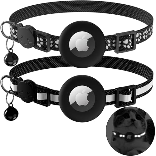 Oumida 2 Stück Kompatibel mit Airtag Katzenhalsband mit Glock und Sicherheitsverschluss, Reflektierendes Katzenhalsband, Größenverstellbares...