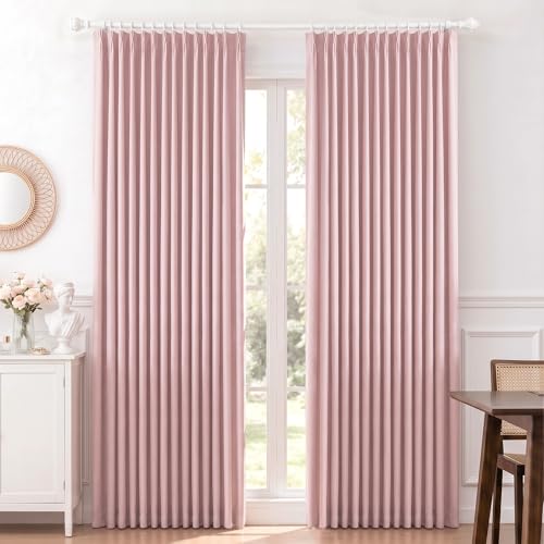 Image of MYSKY HOME Light Pink Pinch Pleated 100% Blackout Curtains 96 inches Long for Bedroom Living Room Linen Textured Thermal Insulating Black Out Window Pinch Pleat Drapes, 40 inch Wide per Panel, 2 Pcs