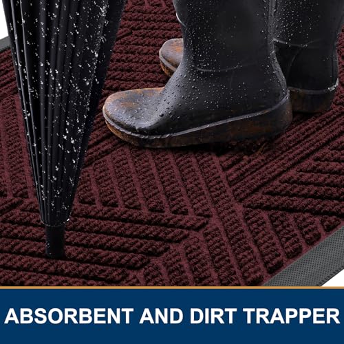Smiry Front Door Mat Outside Entrance, Heavy Duty Sturdy Natural Rubber Doormat, Trap Dirt and Moisture, Easy Clean Low Profile Welcome Floor Mats for Indoor Outdoor Entry, 36x24 Inch, Dark Red