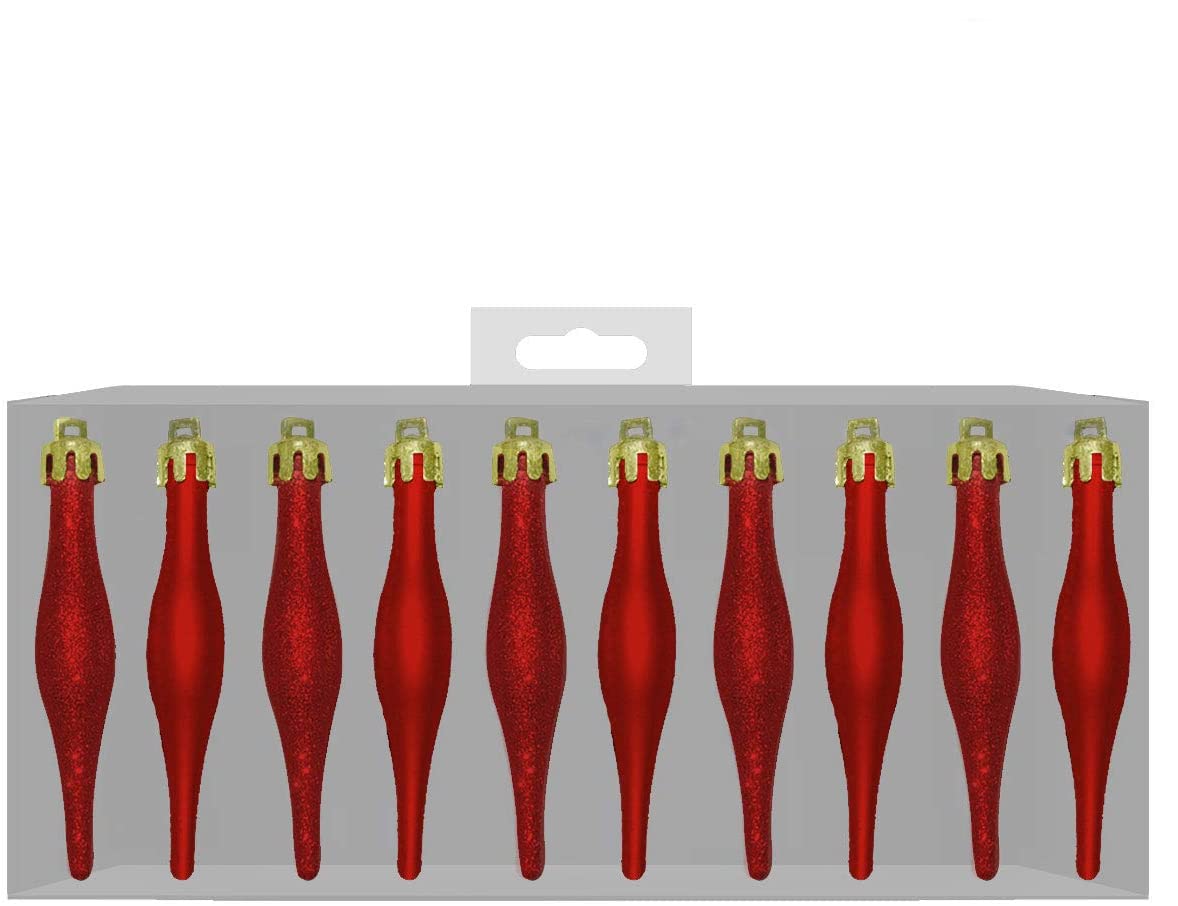 Davies Products Ltd Pack of 10 Red Glitter & Matt Droplet Baubles 9cm