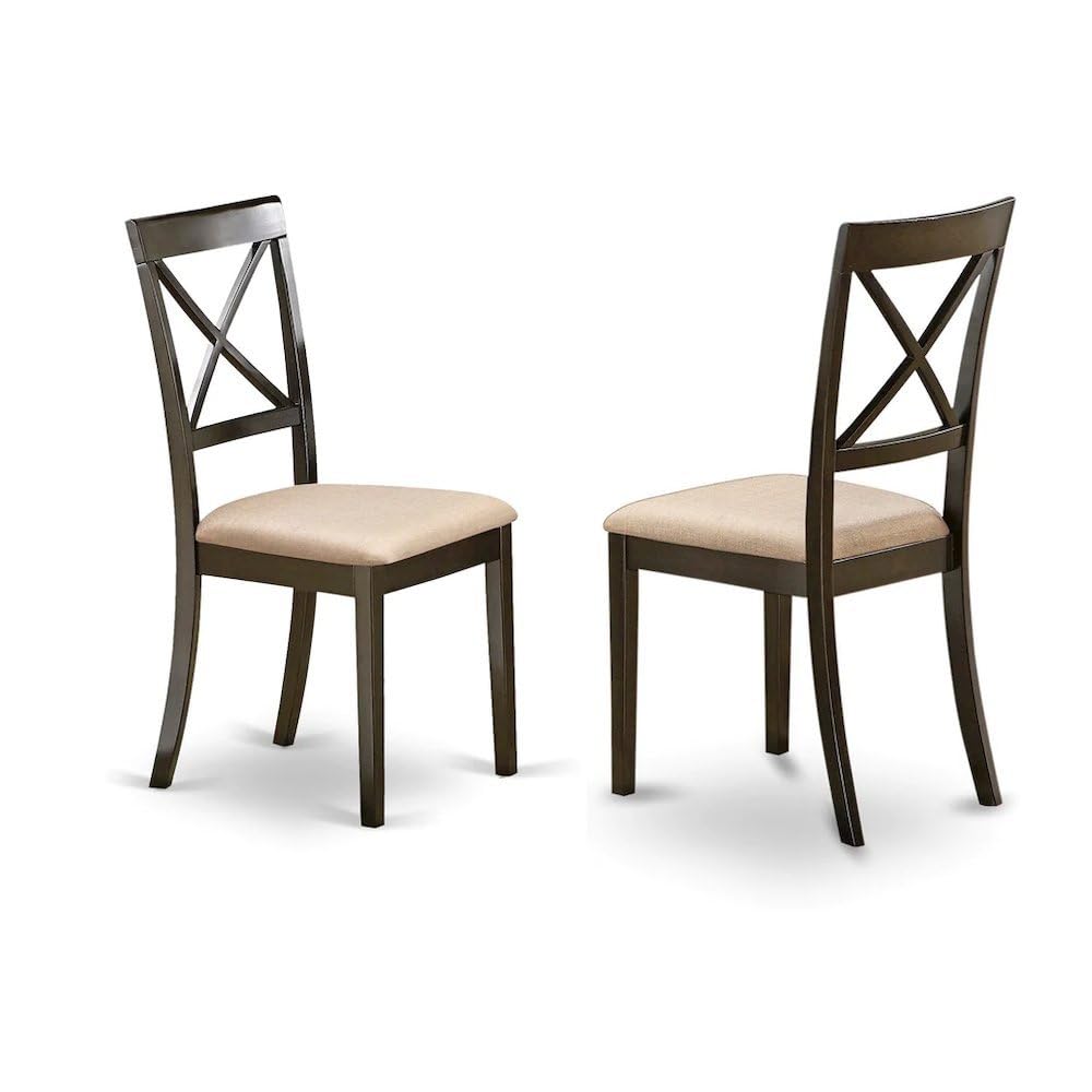 Solid Wood X-Back Dining Chair with Microfiber Seat by Furnifact – Wood, Black/Beige, Pack of 2