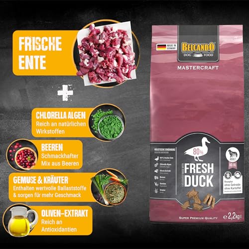 BELCANDO MASTERCRAFT Hundefutter trocken Fresh Duck, 2,2kg, Trockenfutter für Hunde mit Ente, 80% Frischfleisch, getreidefrei, für alle Rassen, Made in Germany