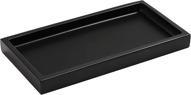 Luxspire Bathroom Vanity Tray, Resin Dresser Jewelry Ring Dish Tank Storage Kitchen Sink Countertop Organizer Plate Holder for Perfume Candles Soap Towel Plant Bathroom Accessories, Mini, Matte Black