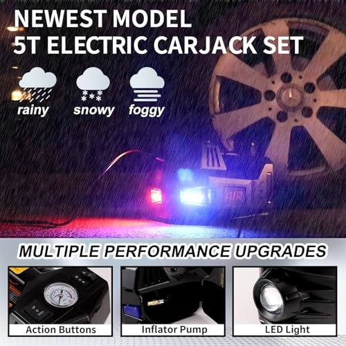 ROGTZ Electric Hydraulic Car Jack Kit 5 Ton 12V Portable Lift Range 17.7 Inch with Impact Wrench and Tire Inflator Pump for SUV Sedan Truck Car Repair Floor Jack for Vehicle Tire Change with LED Light - Image 7