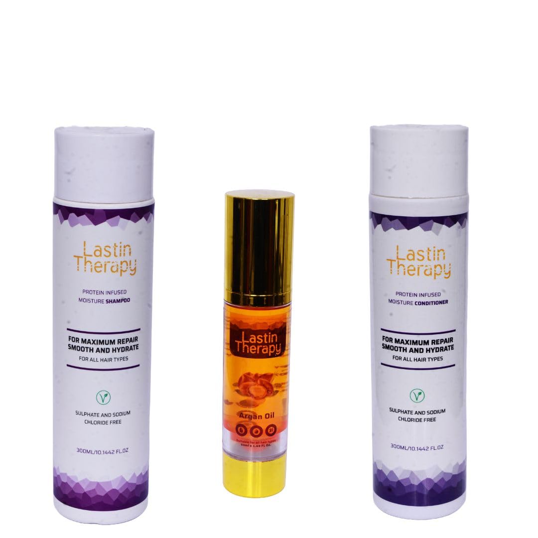 LASTIN THERAPY Keratin Protein Shampoo & Conditioner 300ml Each For Damage Repair, Smoothening & Hydrates 600ml + Argan oil 50ml For Dry & Frizzy Hair Pack Of 3-image-4