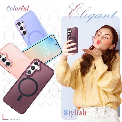 Image of for Samsung Galaxy S25+ Plus Case, Matte Magnetic Phone Case with 1 Screen Protector, Support for Magsafe, Translucent Frosted Shockproof Protective Cover for Samsung Galaxy S25+ Plus, Wine Red