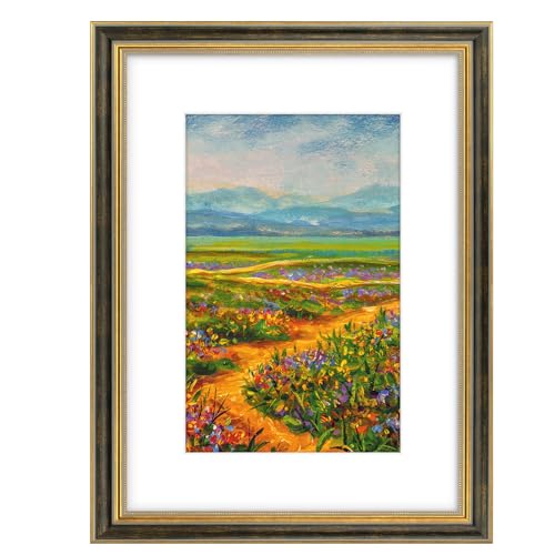 Image of Golden State Art,12x16 Ornate Picture Frame Holds 8x12 Photo,Black Gold | Includes plexiglass front,white mat,build-in hangers and buttons.Displays 8x12 photo on wall