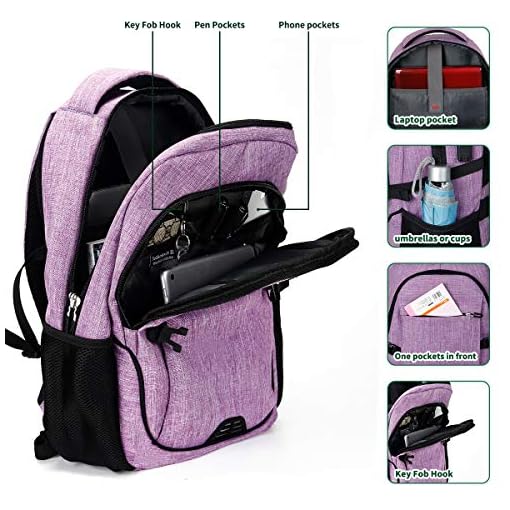 SOLDIERKNIFE Durable Waterproof Anti Theft Laptop Backpack Travel Backpacks Bookbag with usb Charging Port for Women & Men School College Students Backpack Fits 15.6 Inch Laptop Purple - Image 4