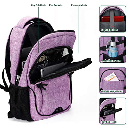 SOLDIERKNIFE Durable Waterproof Anti Theft Laptop Backpack Travel Backpacks Bookbag with usb Charging Port for Women & Men School College Students Backpack Fits 15.6 Inch Laptop Purple - Image 4