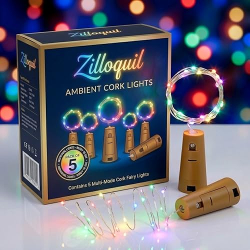 Image of Pack of 5 / 2Mtr / 20 LED's Battery Operated Wine Bottle Magic Fairy String /Strip Cork Light with Copper Wire for DIY Lights for Bottle, Indoor /Outdoor, Home Decoration Light