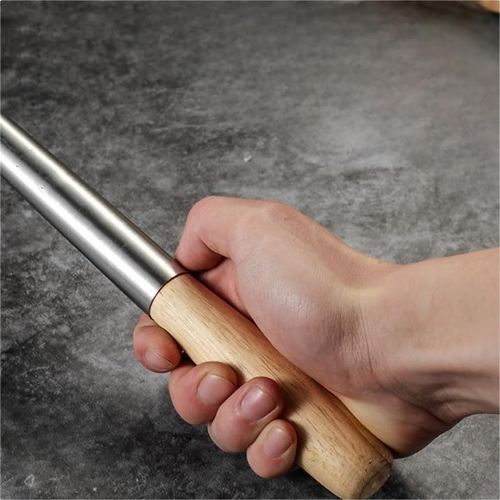 Stainless Steel Soup Ladle with Wooden Handle, Long Handle Kitchen Spoon, Modern Style, Silver and Natural Wood, (340ml)