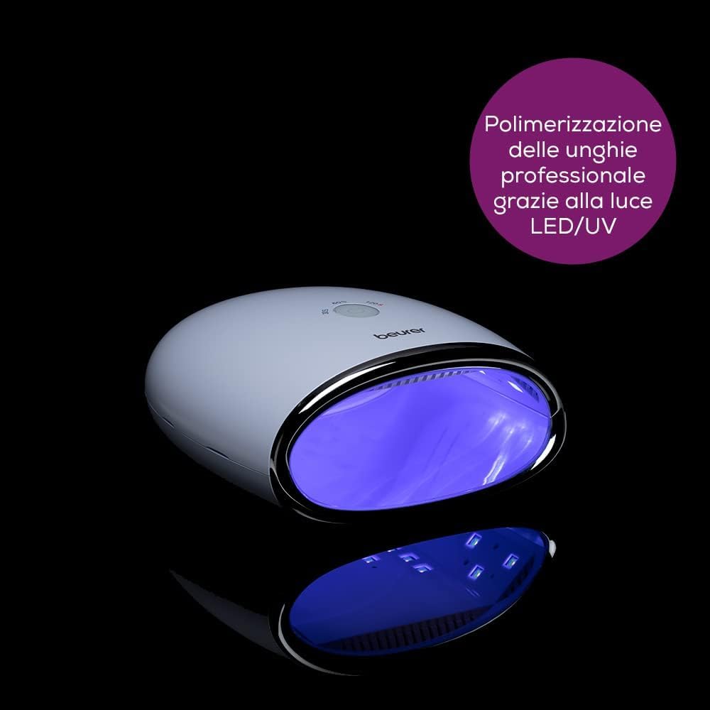 Beurer MP 48 Asciugatore Unghie per modellazione e indurimento Gel LED/UV, Funzione timer con 3 diverse impostazioni: 30, 60 e 120 sec, 18 potenti LED, fondo riflettente e design compatto, 24 W