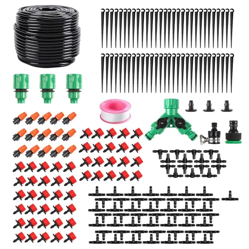 HUAZIZ Système d'irrigation Jardin, 200 Pièces Kit d'irrigation Goutte, Kit d'irrigation Goutte à Goutte Automatique avec 50 Meter Tuyau, Kit arrosage...