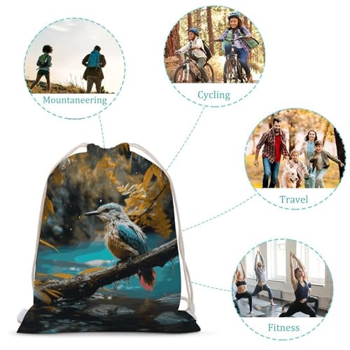 Relaxing Rain And Birds Sounds Drawstring Backpack - Canvas Sports Gym Sackpack, Lightweight String Bag for Beach & Travel3