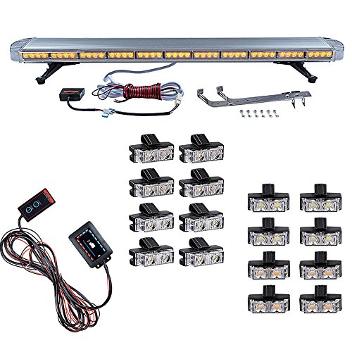 Astra Depot Combo AMBER YELLOW 51 inch 96-LED Emergency Beacon Strobe Light Bar + 16pcs 2-LED Flashing Control Grille Strobe Light Warning Hazard Car Tow Truck Plow