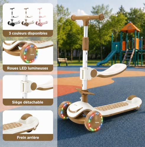Tricycle bébé évolutif de 2 à 10 ans ajustable et pliable en PU