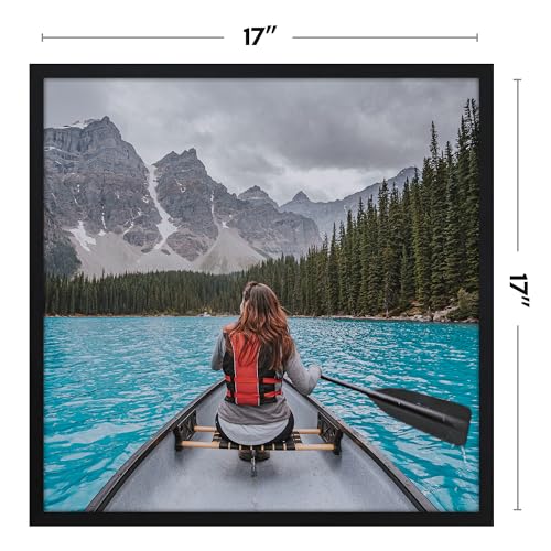Image of Americanflat 17x17 Picture Frame with Polished Plexiglass - Streamline Collection - Thin Border Square Frame for Wall Display - Hanging Hardware Included - Black