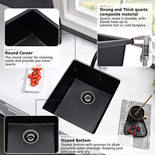 17 Inch Black Bar Sink Undermount - Vasoyo 17"X19" Black Undermount Wet Bar Prep Kitchen Sink Dual Mount Granite Undermount Kitchen Sink Single Bowl Quartz Sink Small Bar Sink Rv Sink #TOP4