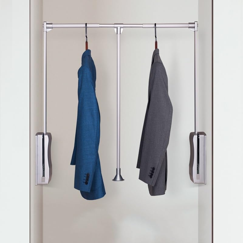 Genérico Barra de Armario abatible Resistente - Barra Extensible Ajustable, Elevador de Armario de Aluminio, Percha retráctil para Ahorrar Espacio (Plateada)