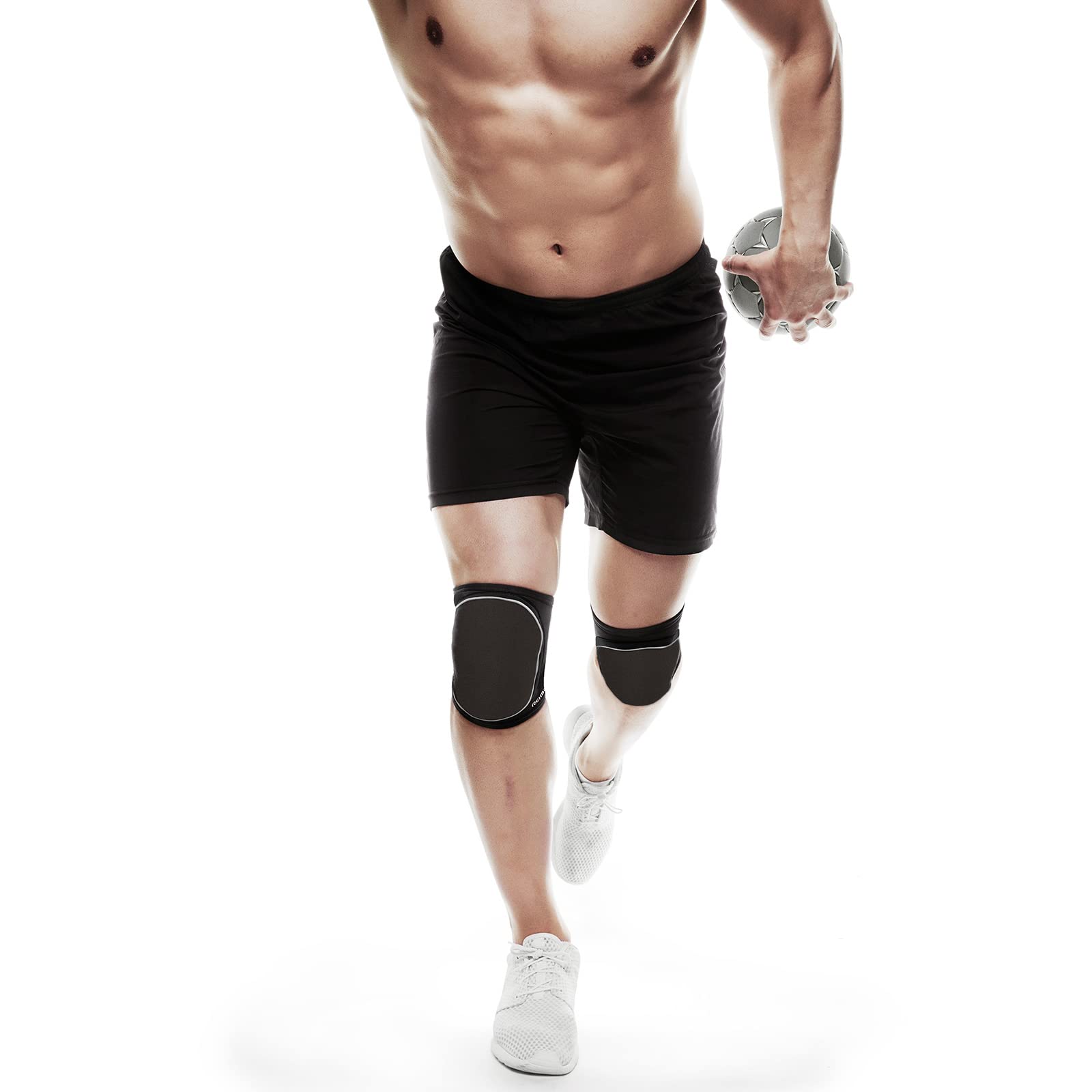 Rehband PRN Knieschoner, Kniebandage Neopren 7 mm für Damen & Herren, rutschfester & hochbelastbarer Knieschützer für Volleyball, Handball & Hallensport, Farbe:Schwarz, Größe:XL, Seite:Links