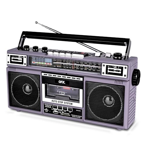 image for QFX J-220BT Purple Boombox MP3 Conversion from Radio to Cassette with 