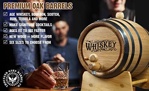 2 Gallon Whiskey Aging Barrel (10 Liter) with Wood Stand, Bung and Spigot - 10L Mini Charred Oak Barrels for Aging Whiskey, Bourbon, Cocktails and More! Laser Engraved Whiskey Barrel Design (B511) - Thumbnail 4