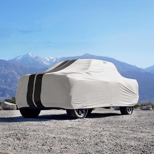Image of iCarCover Premium Custom Truck Cover for 1973-1983 Ford F-100 Regular Cab, Short Bed Heavy Duty Waterproof All Weather Rain UV Sun Protector Full Exterior Indoor Protection (Stripe - Light Gray /Black)